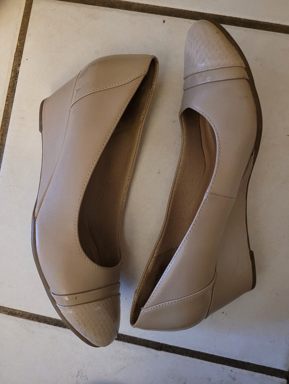Abella Beige Pointed-Toe Wedge Flats